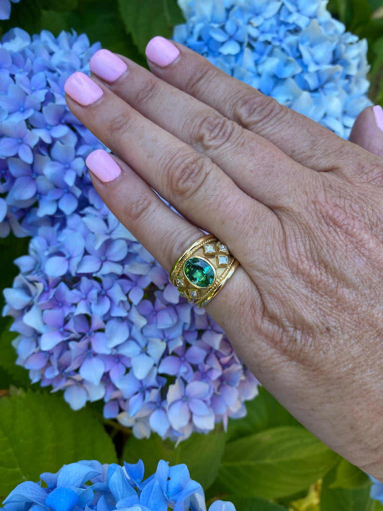 Tourmaline & Diamond 18k Gold Ring