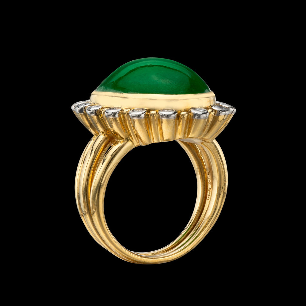 Gubelin Oval Type A Jadeite Jade and Diamond Ring