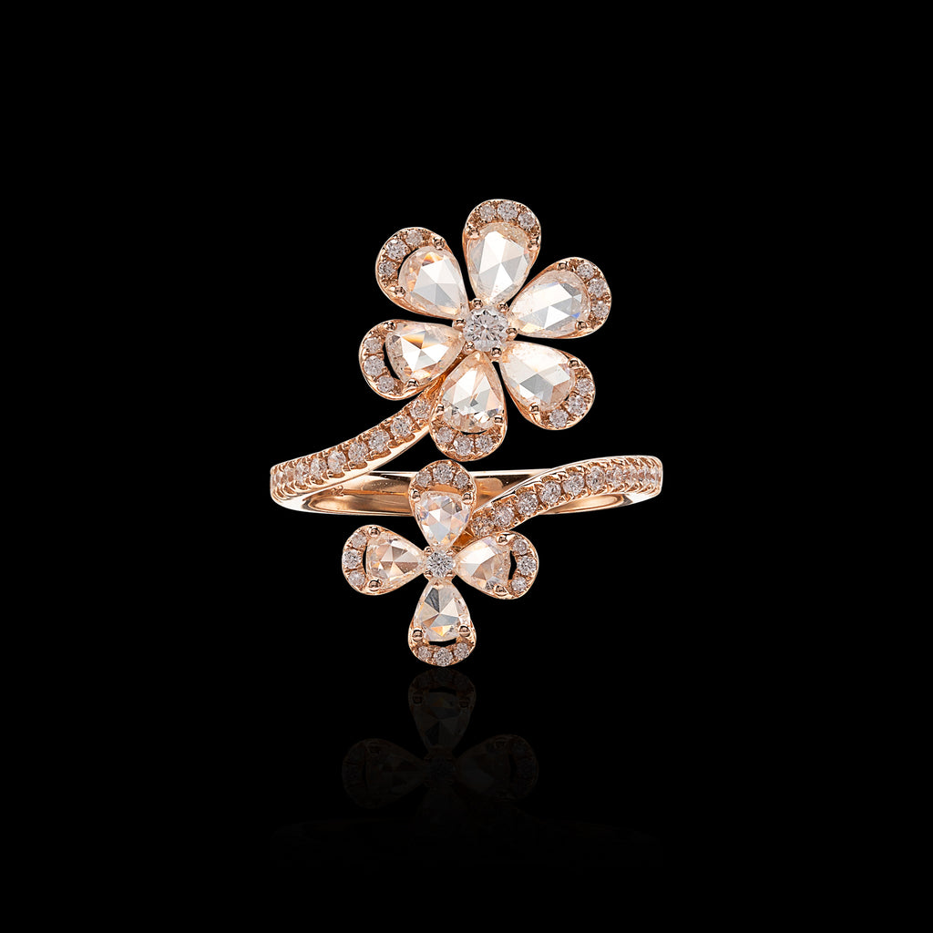 Diamond and Rose Gold Floral Ring