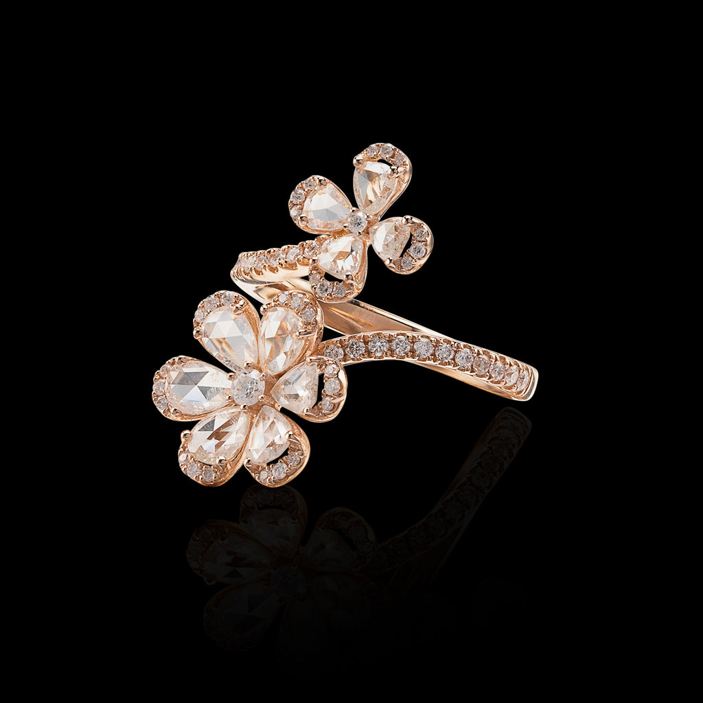 Diamond and Rose Gold Floral Ring