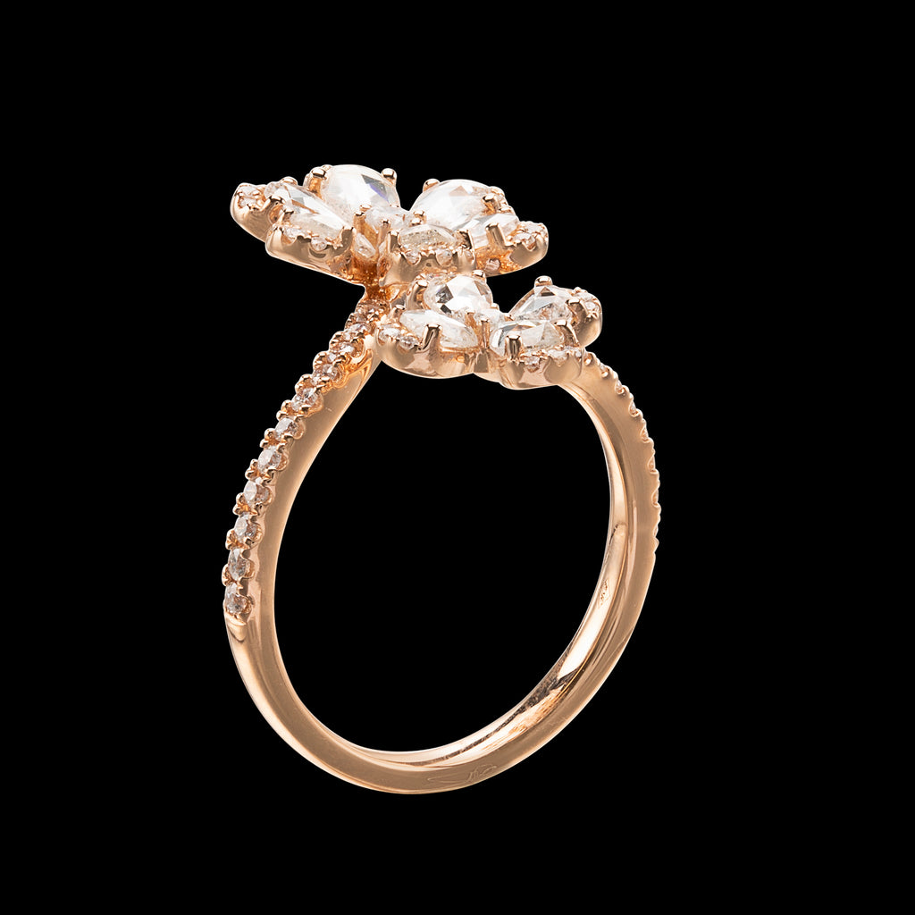 Diamond and Rose Gold Floral Bypass Ring
