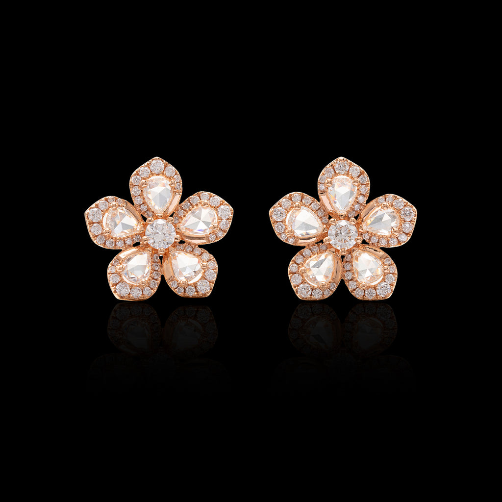Diamond and Rose Gold Flower Earrings