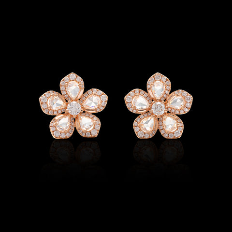 Diamond and Rose Gold Flower Earrings