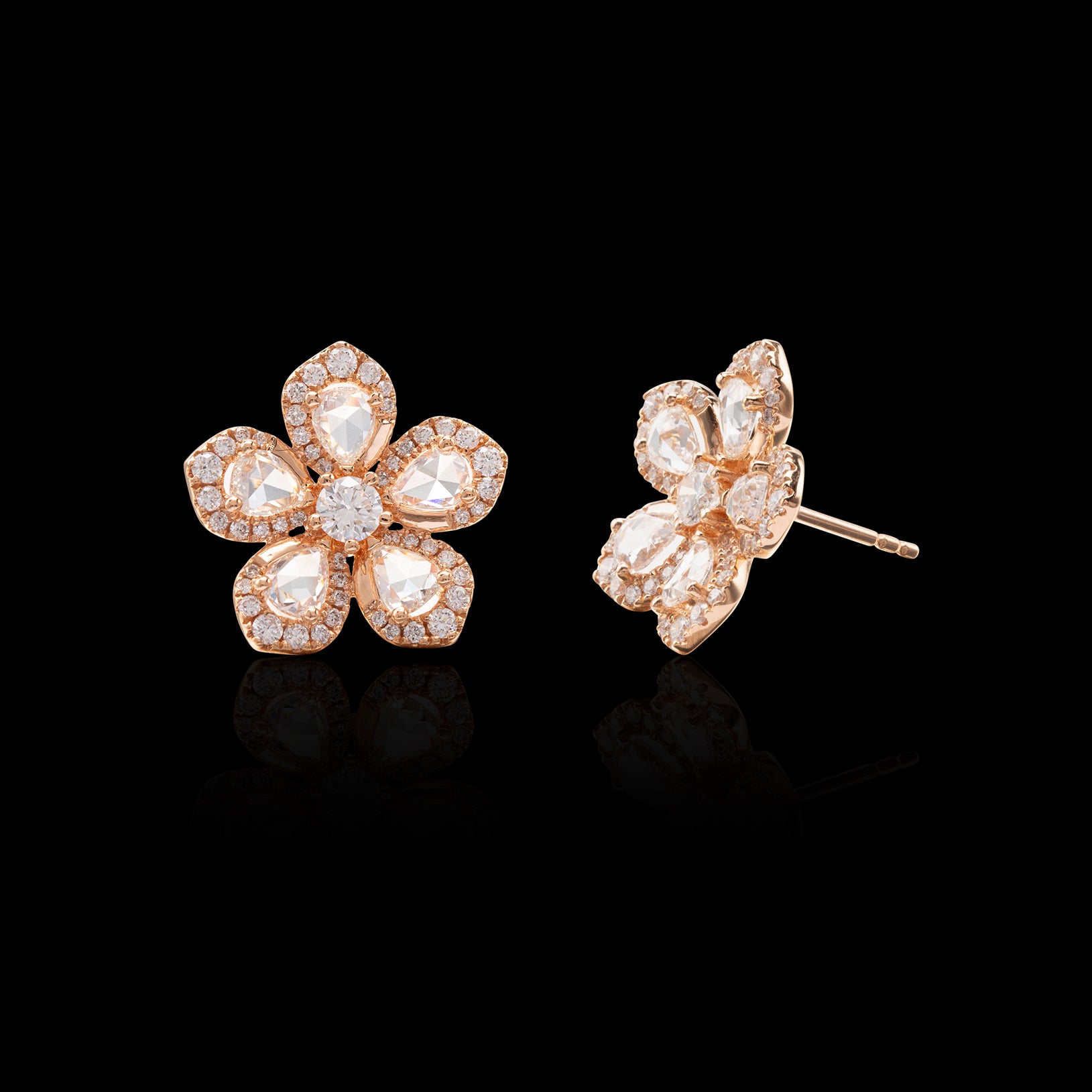 Diamond and Rose Gold Flower Earrings 66mint Fine Estate Jewelry
