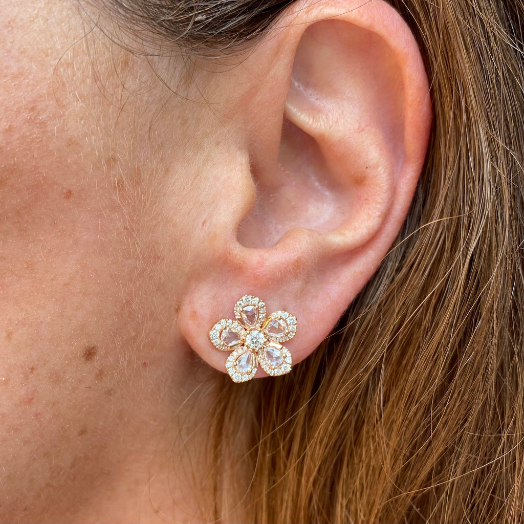 Diamond and Rose Gold Flower Earrings