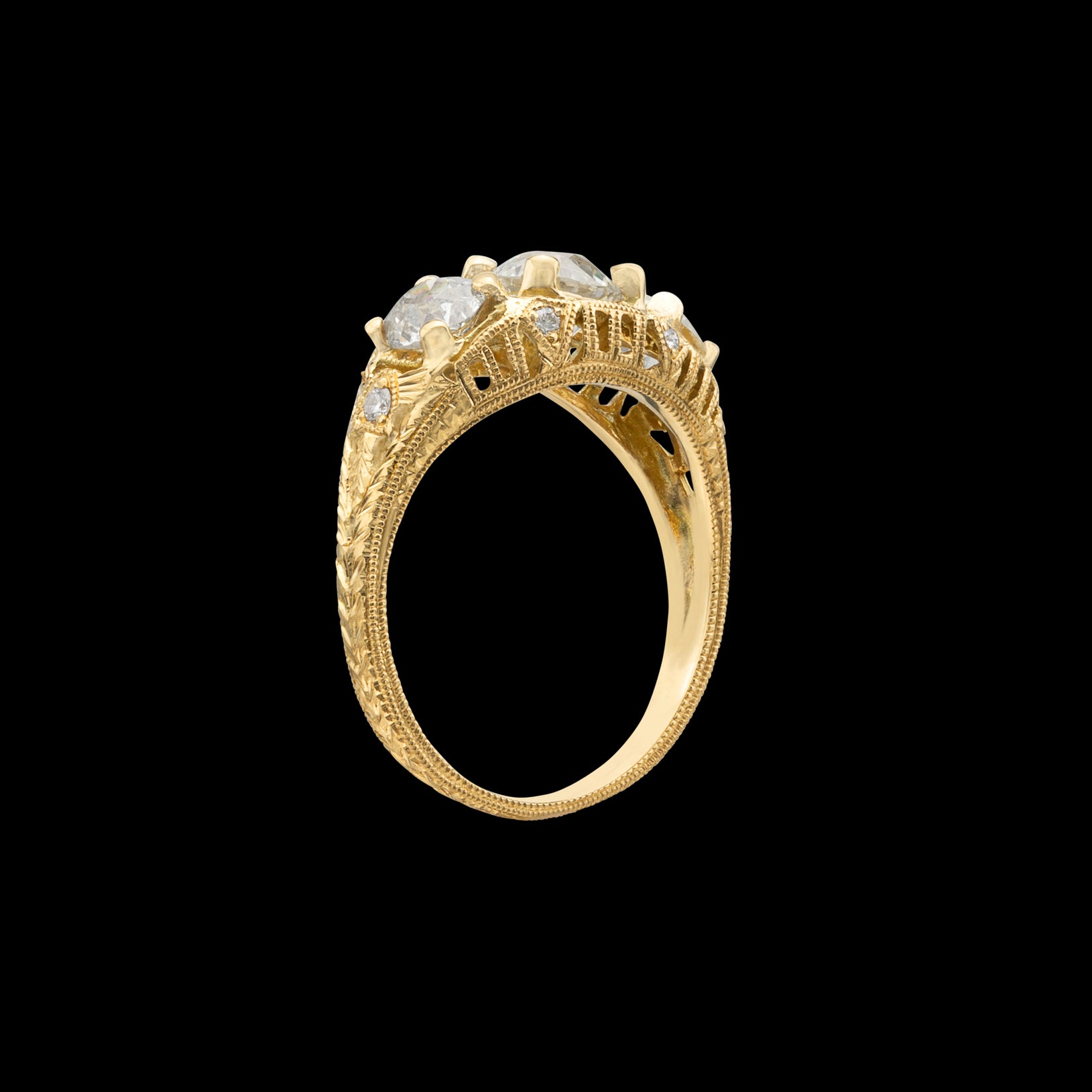 Antique Victorian 18K Yellow Gold Diamond 3 Stone Vertical Ring – The  Antique Parlour