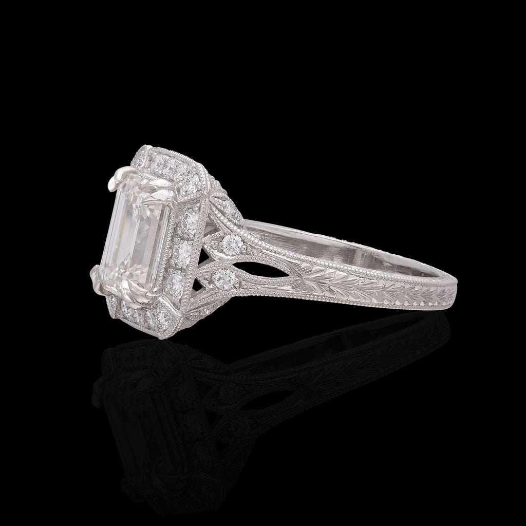 GIA 2.02ct Emerald Cut Diamond Platinum Ring