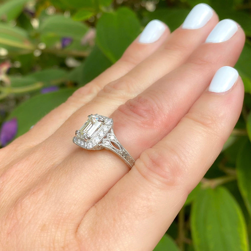 GIA 2.02ct Emerald Cut Diamond Platinum Ring