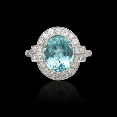 Estate Aquamarine & Diamond Ring