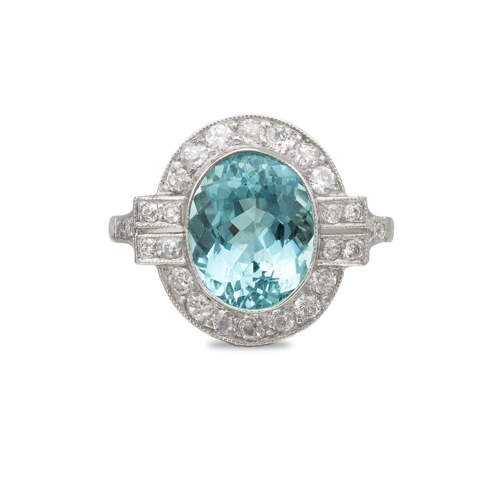 Estate Aquamarine & Diamond Ring