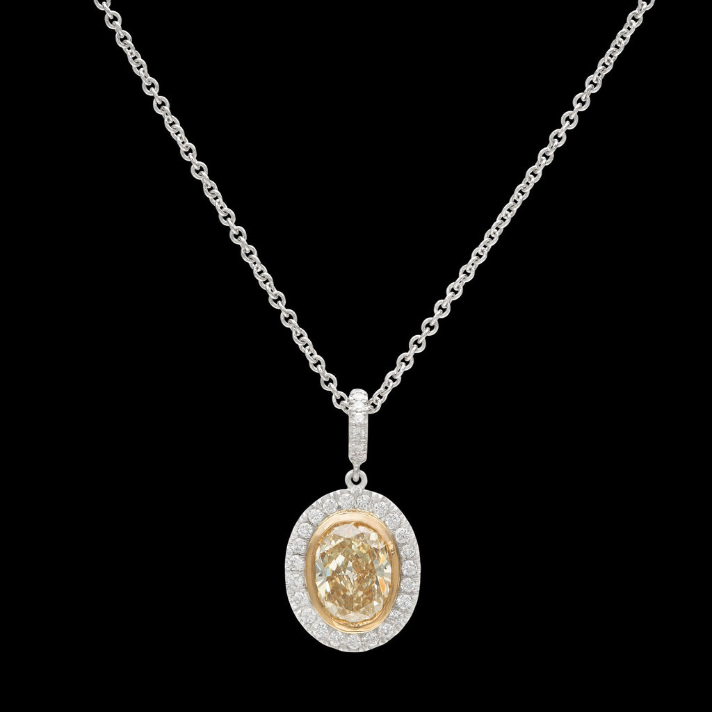 1.26ct Natural Yellow Oval Diamond Pendant Necklace