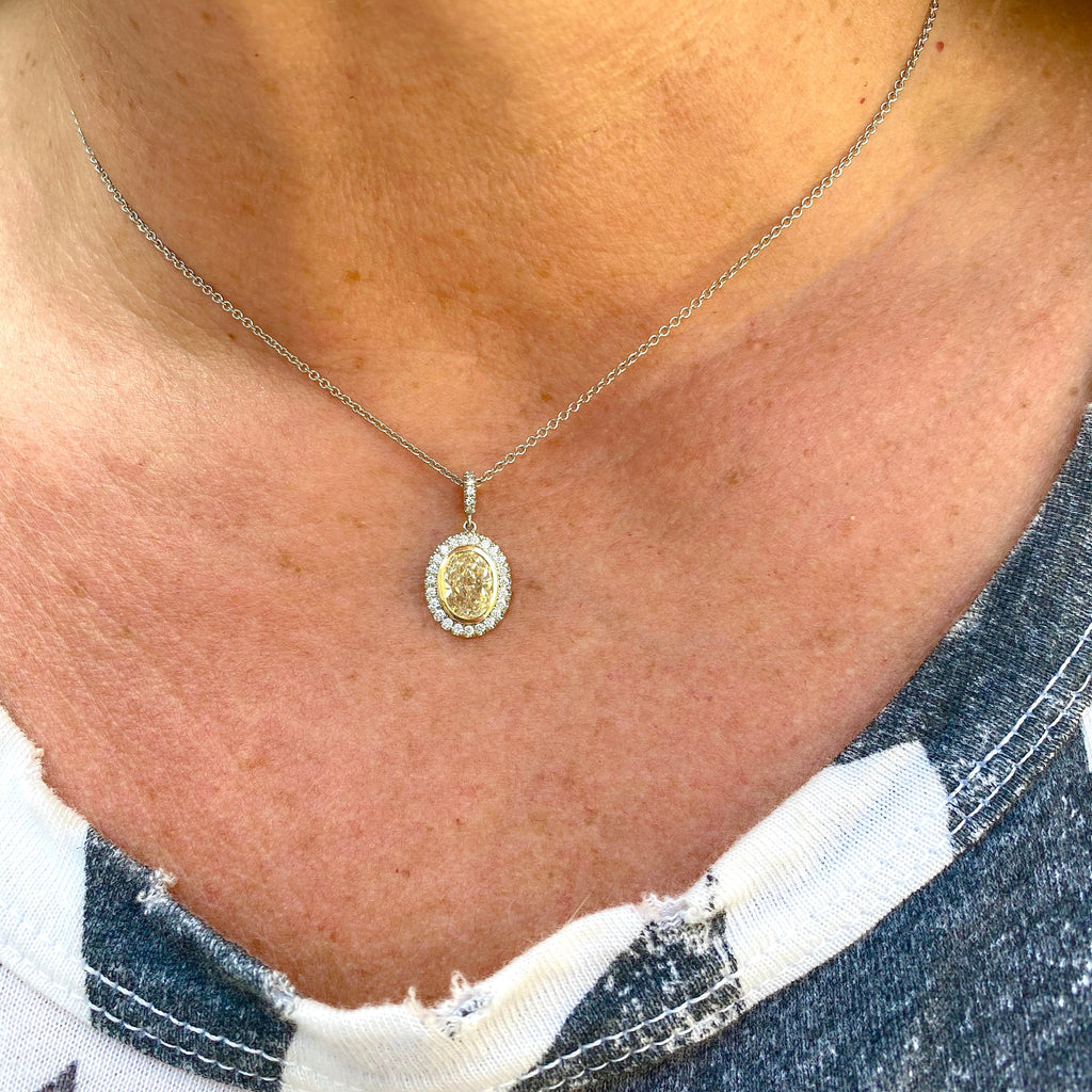 1.26ct Natural Yellow Oval Diamond Pendant Necklace