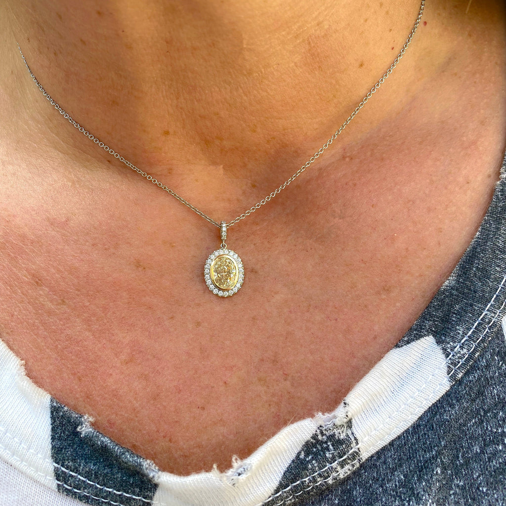 1.26ct Natural Yellow Oval Diamond Pendant Necklace