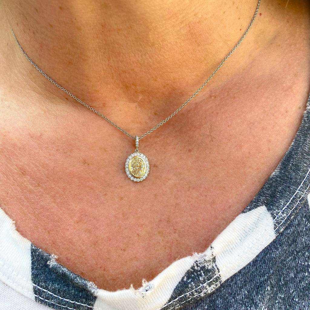 1.26ct Natural Yellow Oval Diamond Pendant Necklace