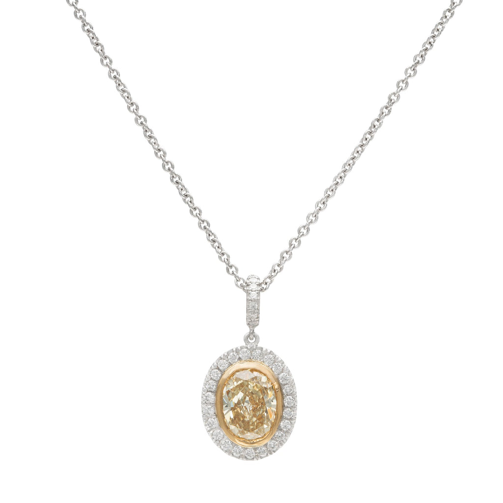 1.26ct Natural Yellow Oval Diamond Pendant Necklace