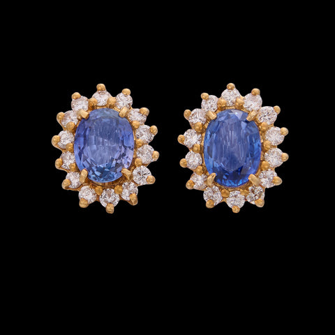 Estate Sapphire & Diamond Halo Stud Earrings