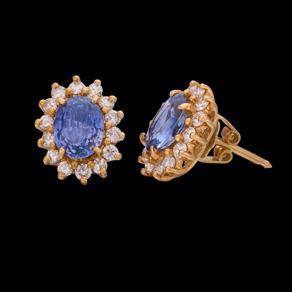Estate Sapphire & Diamond Halo Stud Earrings