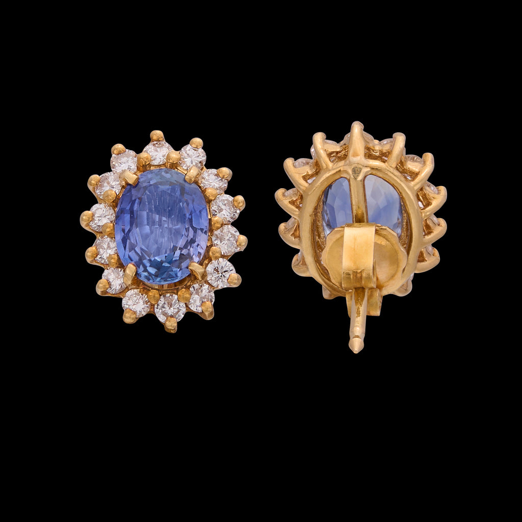 Estate Sapphire & Diamond Halo Stud Earrings