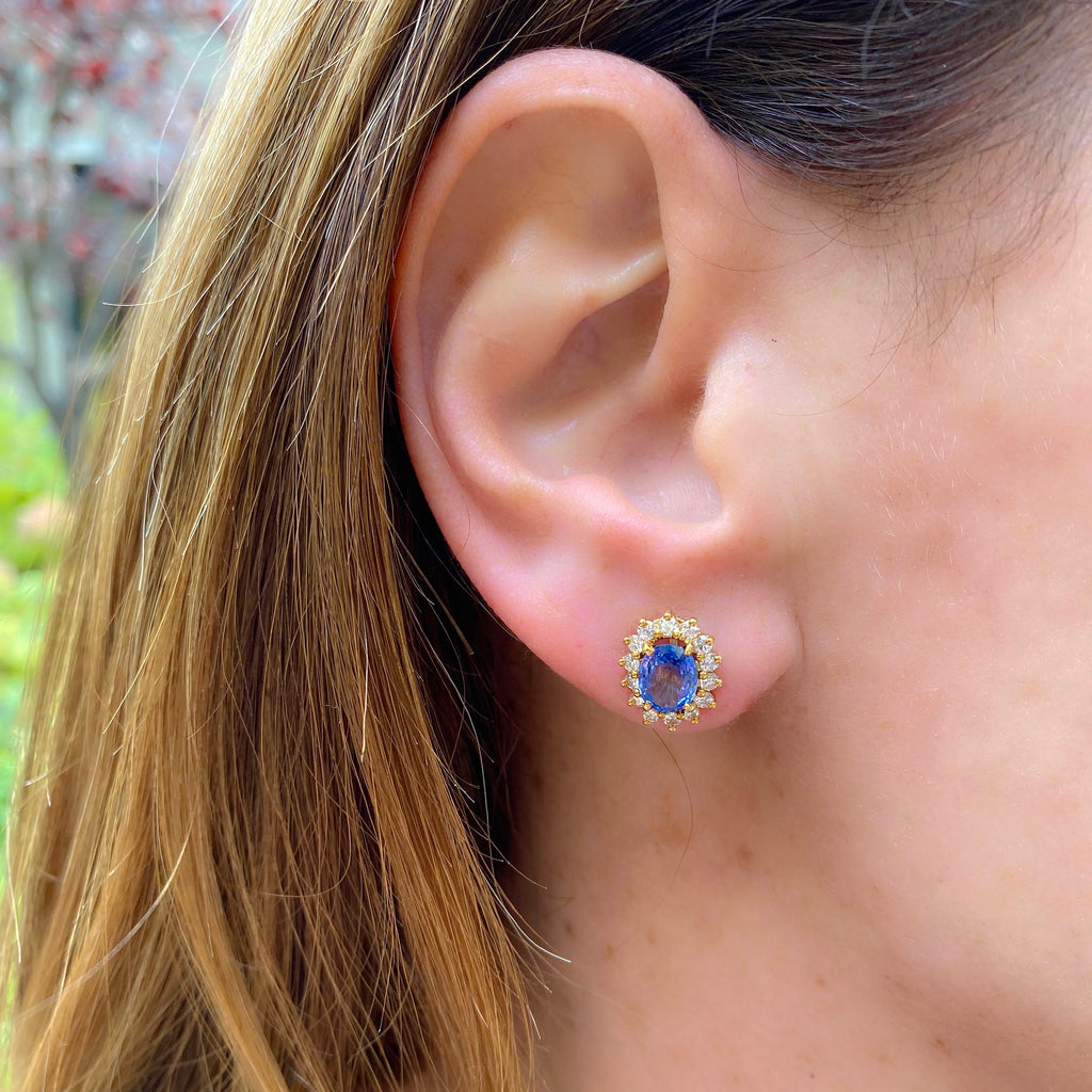 Estate Sapphire & Diamond Halo Stud Earrings