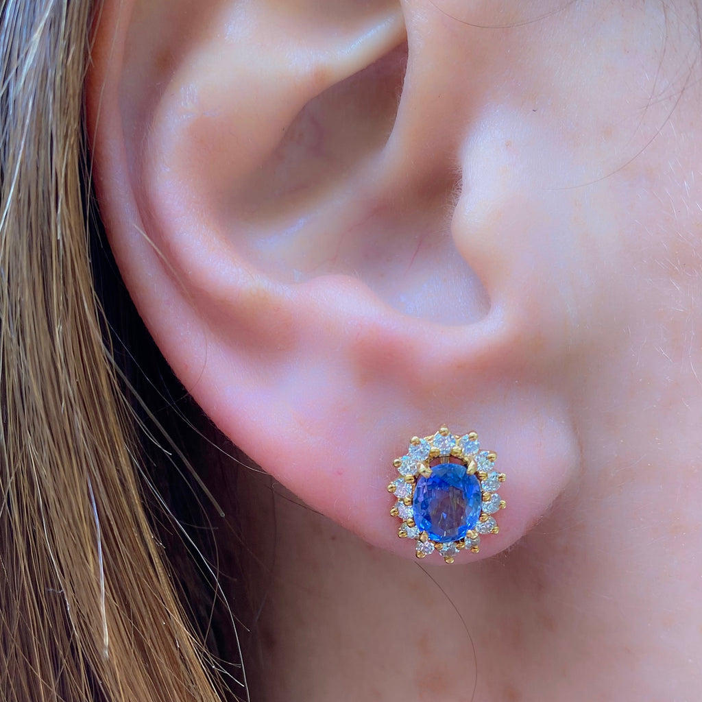 Estate Sapphire & Diamond Halo Stud Earrings