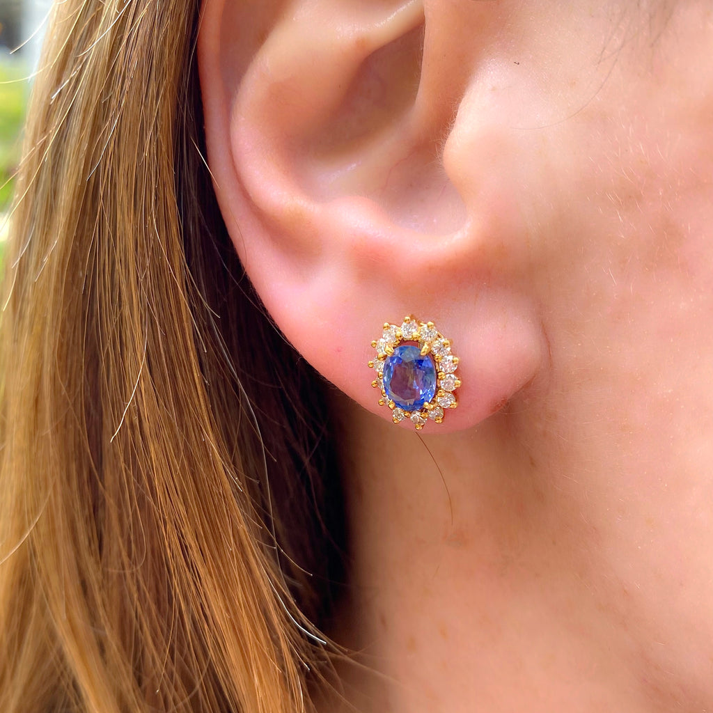 Estate Sapphire & Diamond Halo Stud Earrings