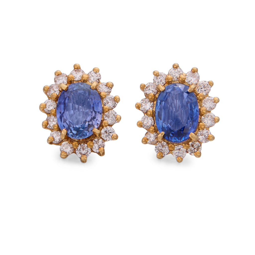 Estate Sapphire & Diamond Halo Stud Earrings