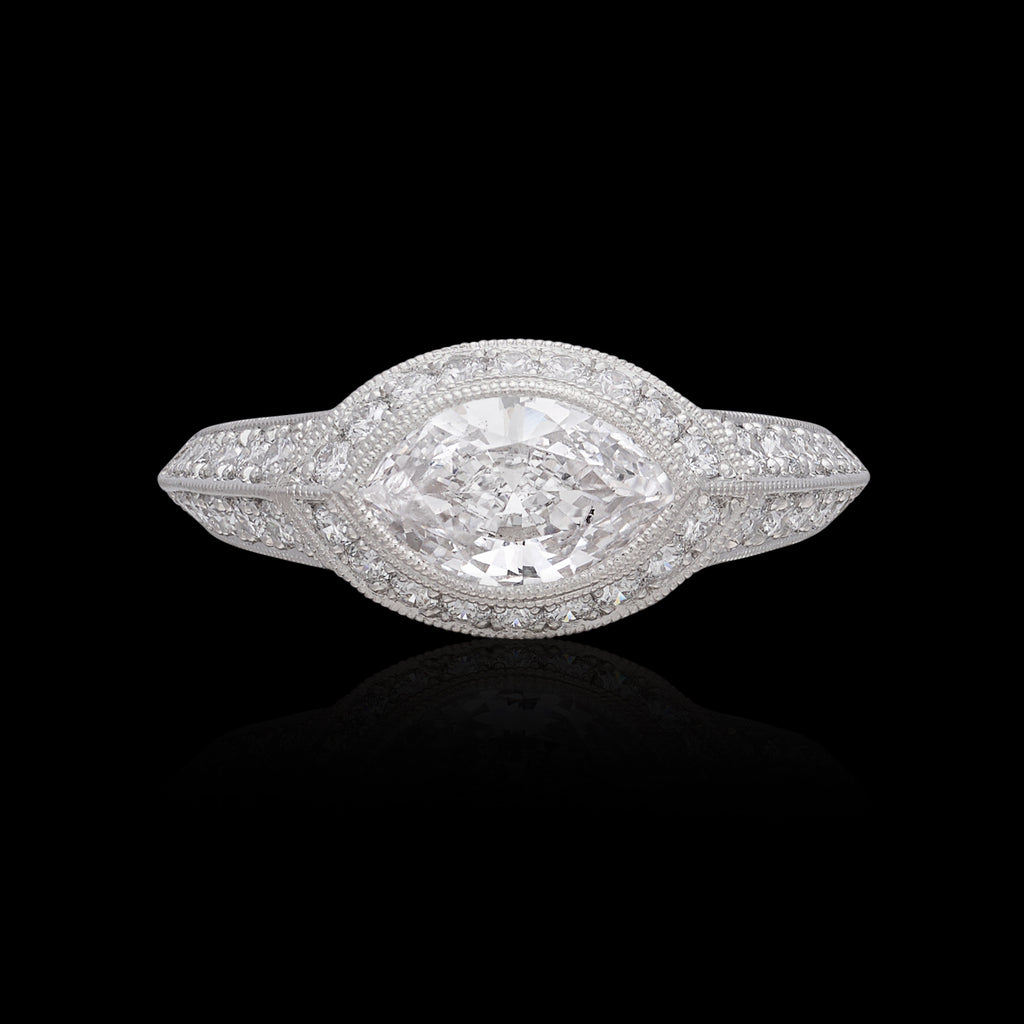 Unique Marquise Cut Platinum Diamond Ring