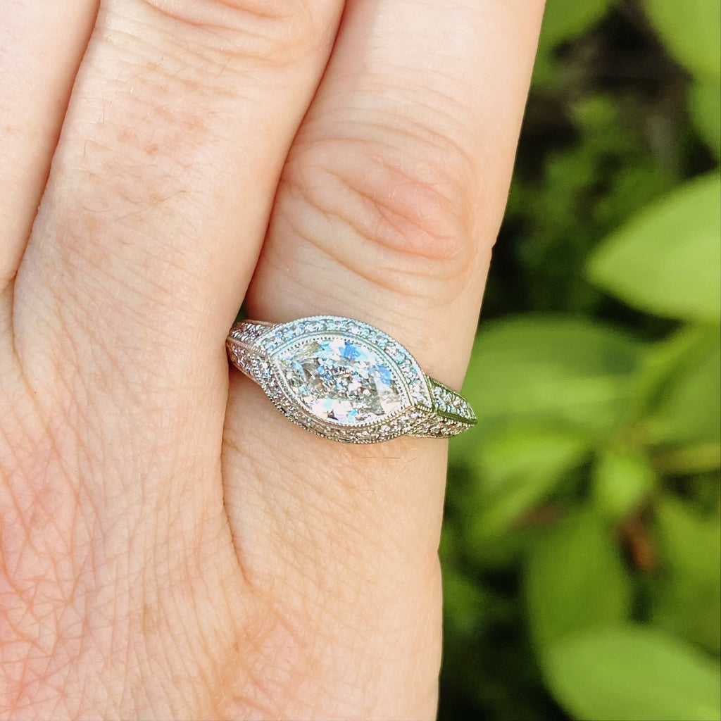 Unique Marquise Cut Platinum Diamond Ring
