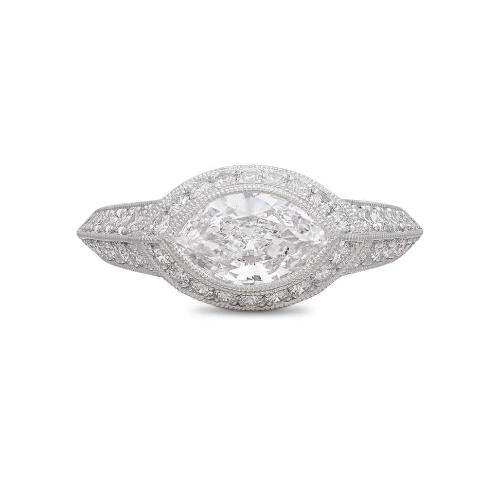 Unique Marquise Cut Platinum Diamond Ring