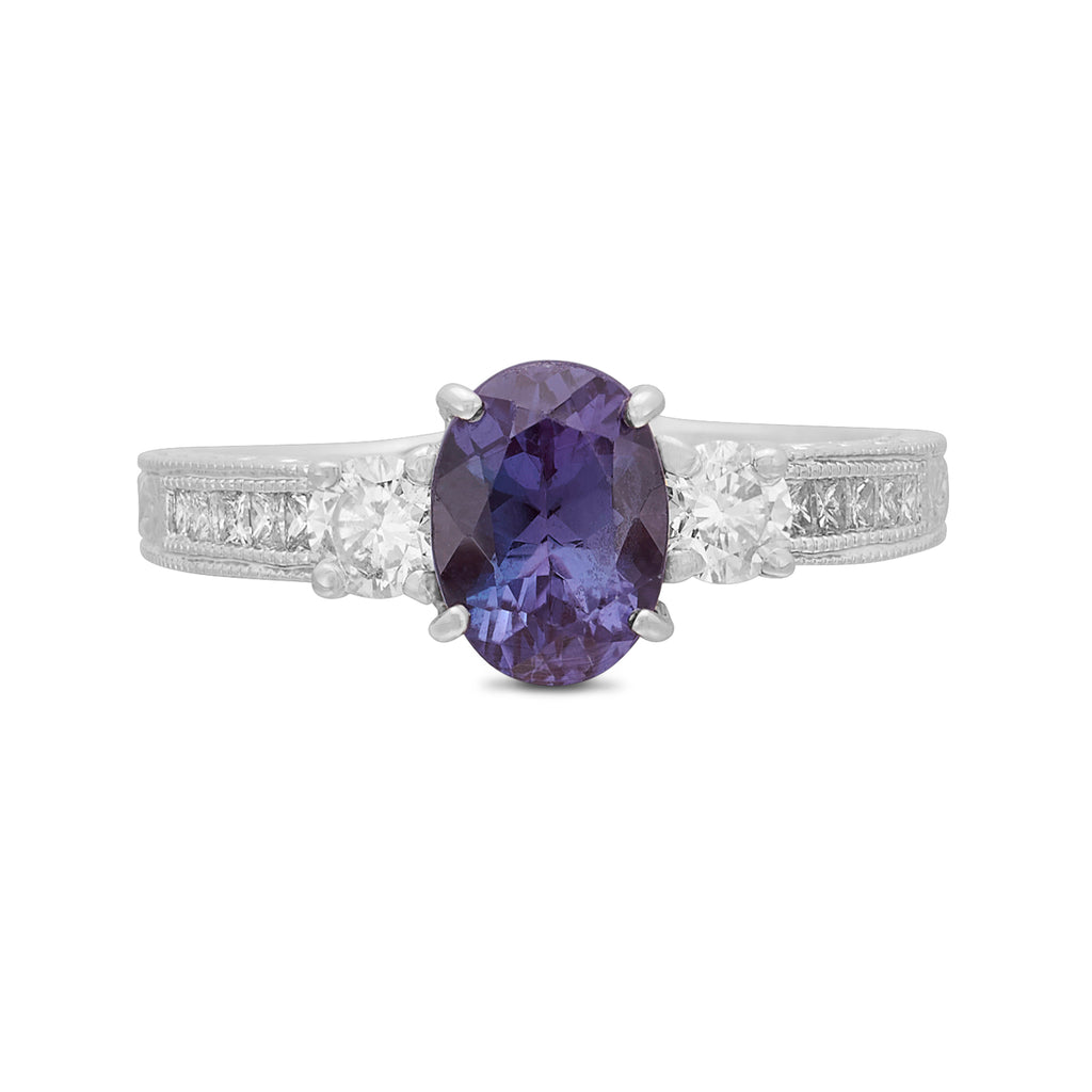Color-Change Alexandrite & Diamond White Gold Ring