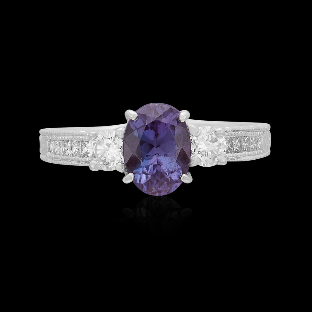 Color-Change Alexandrite & Diamond White Gold Ring