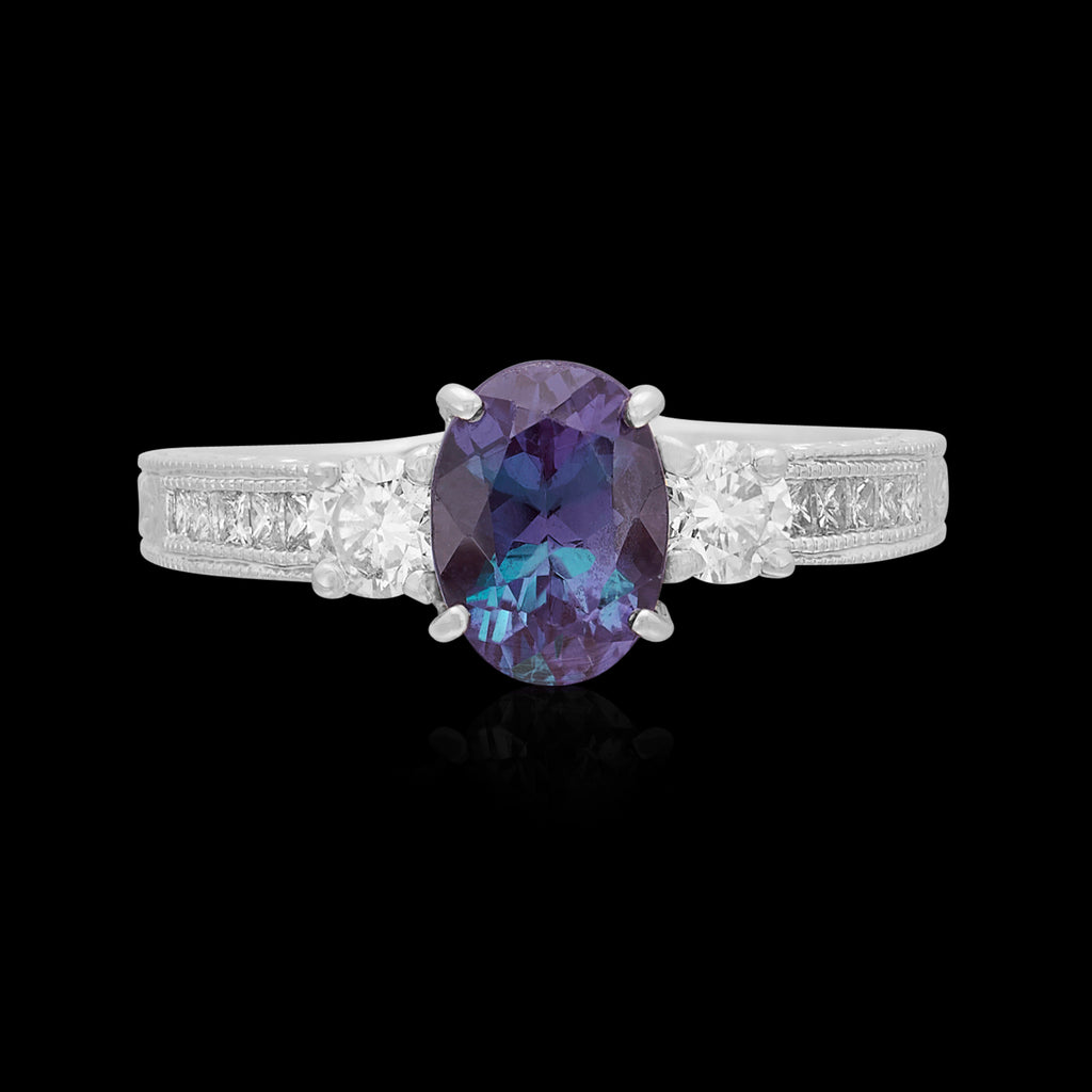 Color-Change Alexandrite & Diamond White Gold Ring