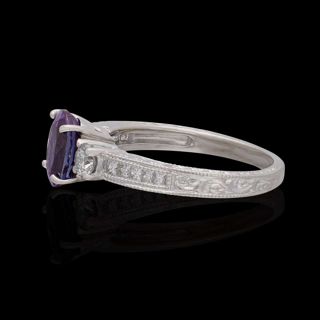 Color-Change Alexandrite & Diamond White Gold Ring