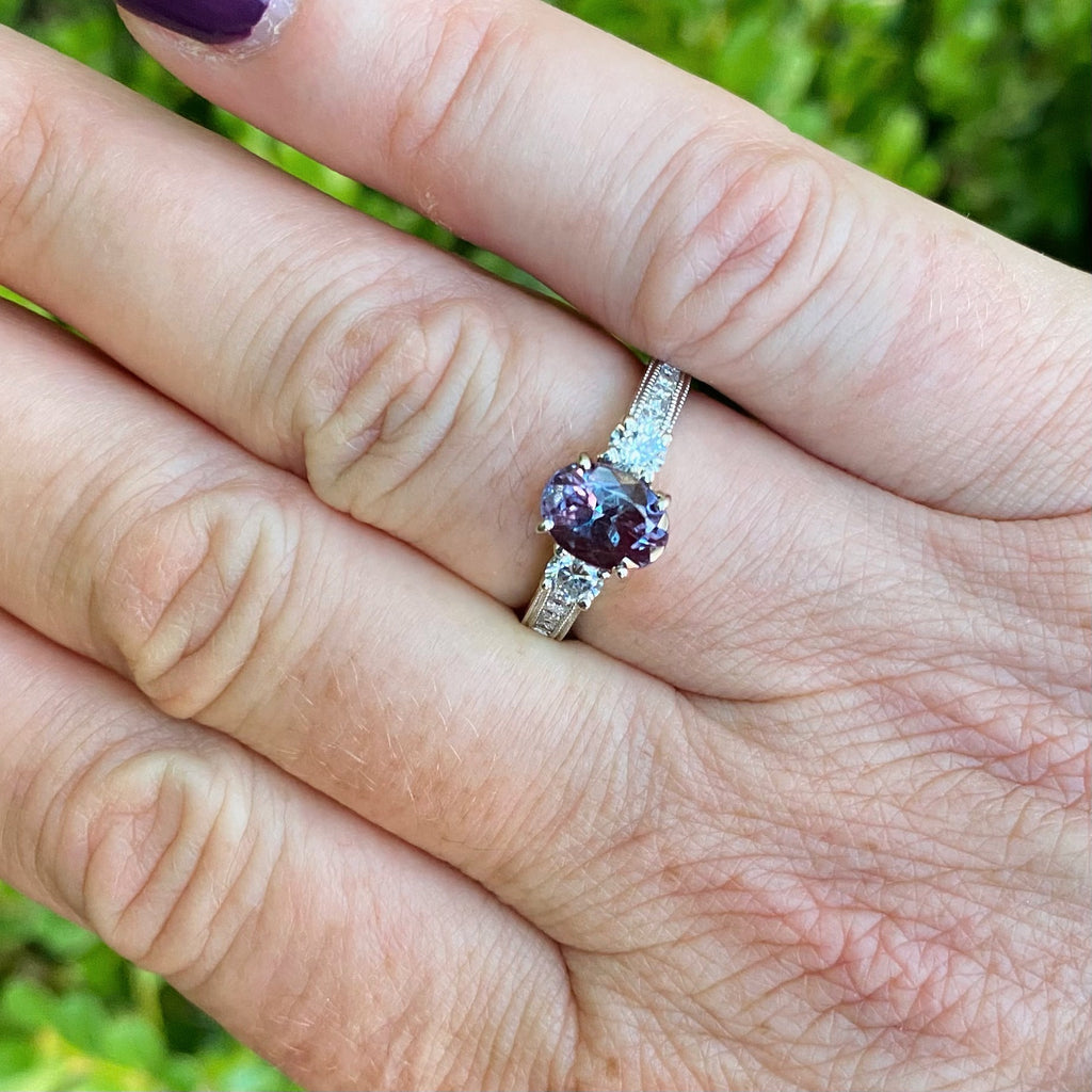Color-Change Alexandrite & Diamond White Gold Ring