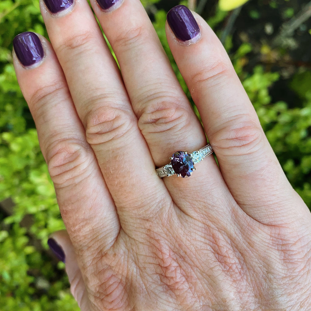 Color-Change Alexandrite & Diamond White Gold Ring