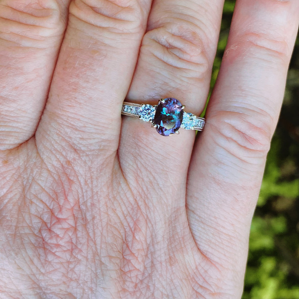 Color-Change Alexandrite & Diamond White Gold Ring