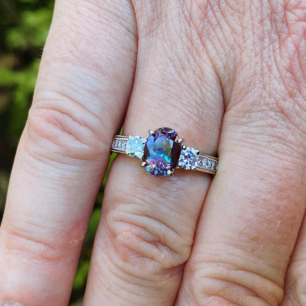 Color-Change Alexandrite & Diamond White Gold Ring