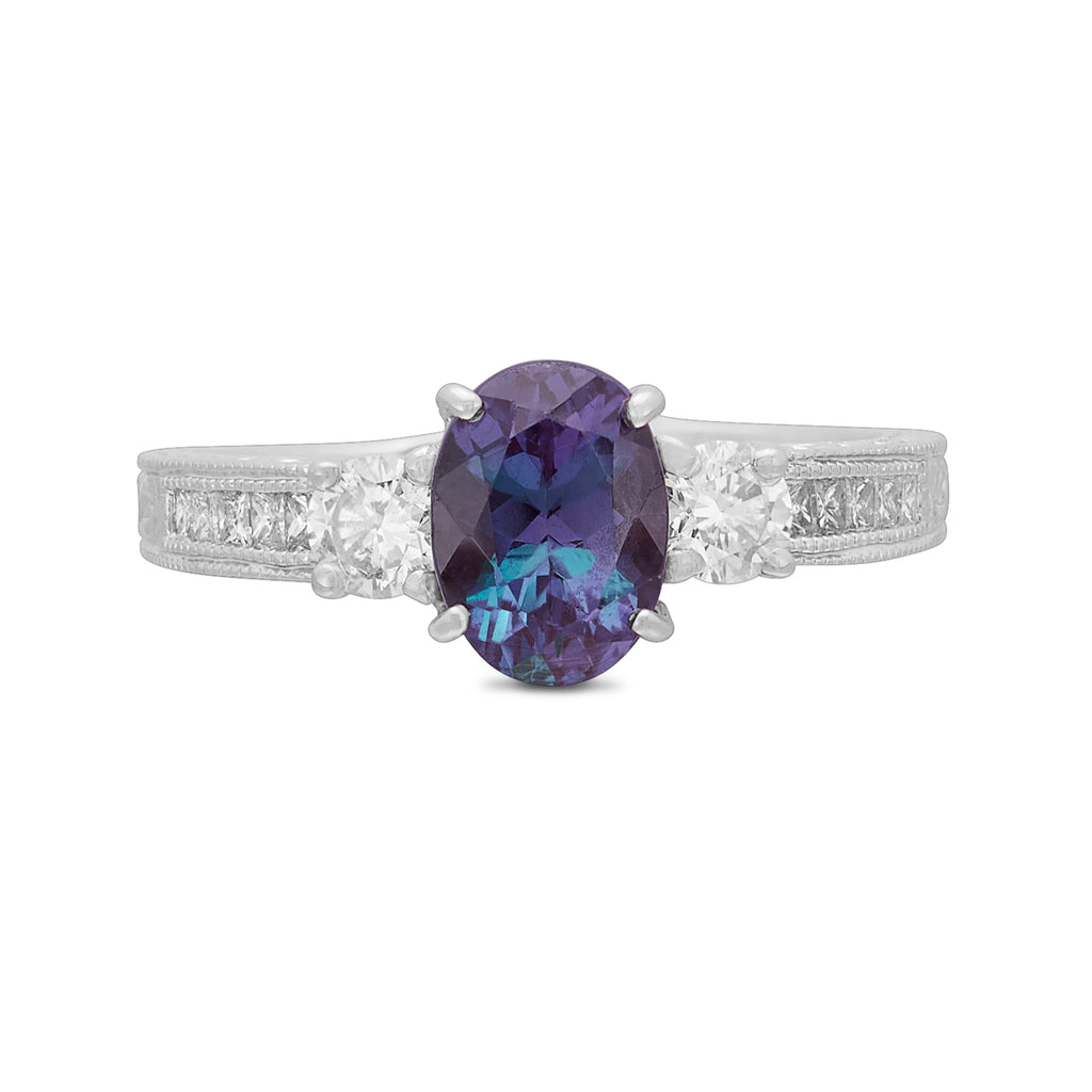 Color-Change Alexandrite & Diamond White Gold Ring
