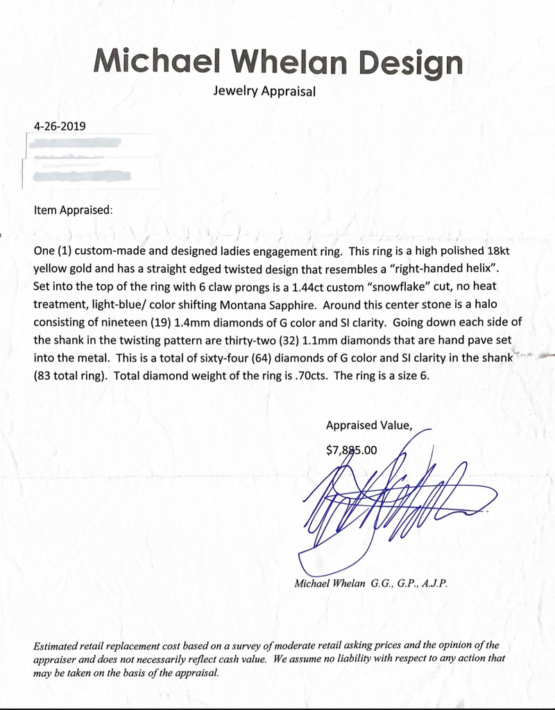 Unique Light Blue Hexagon Cut Sapphire & Diamond Ring