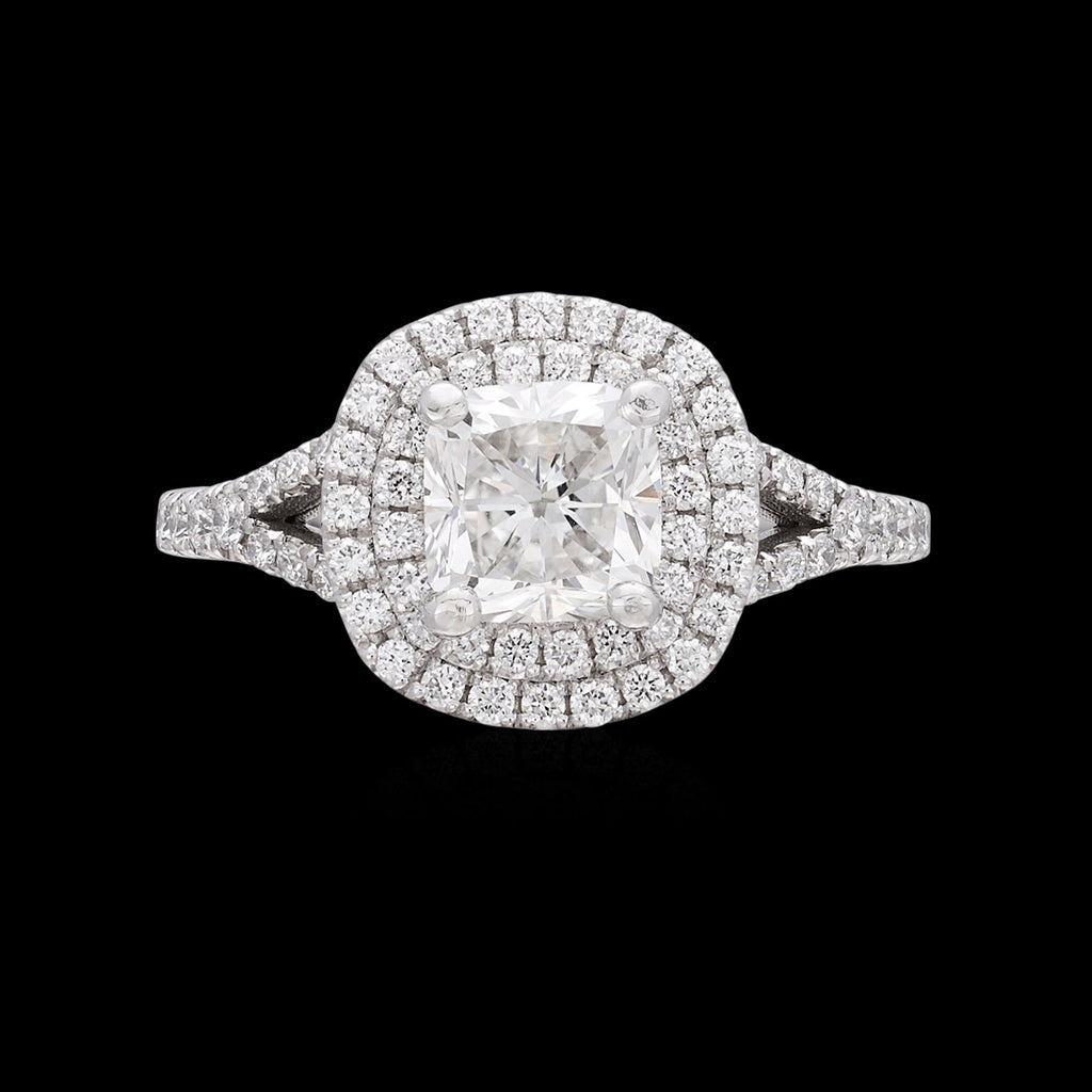 GIA Cushion Cut Diamond Halo Platinum Ring