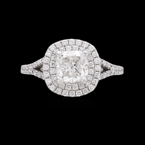 GIA Cushion Cut Diamond Halo Platinum Ring
