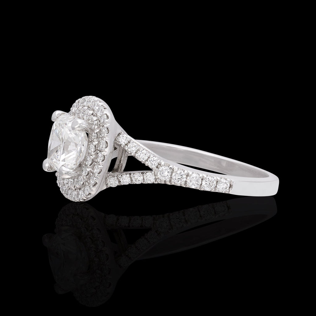 GIA Cushion Cut Diamond Halo Platinum Ring