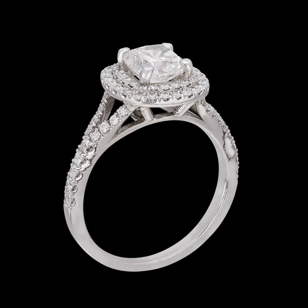 GIA Cushion Cut Diamond Halo Platinum Ring