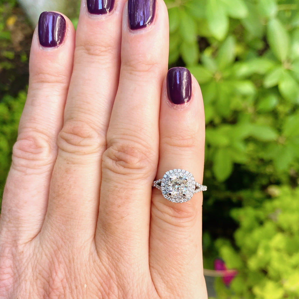 GIA Cushion Cut Diamond Halo Platinum Ring