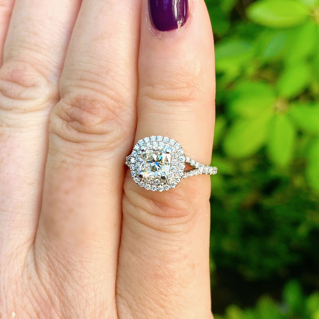 GIA Cushion Cut Diamond Halo Platinum Ring