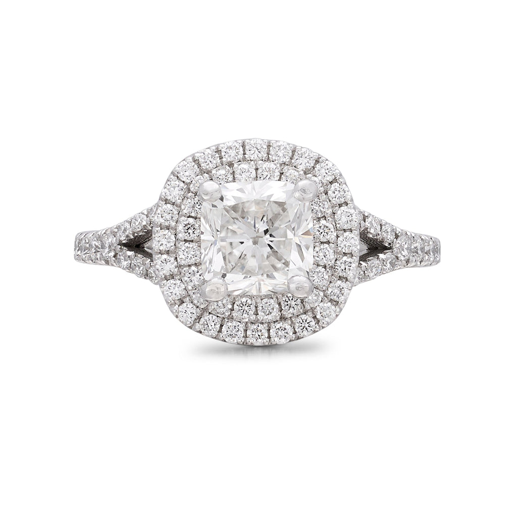 GIA Cushion Cut Diamond Halo Platinum Ring