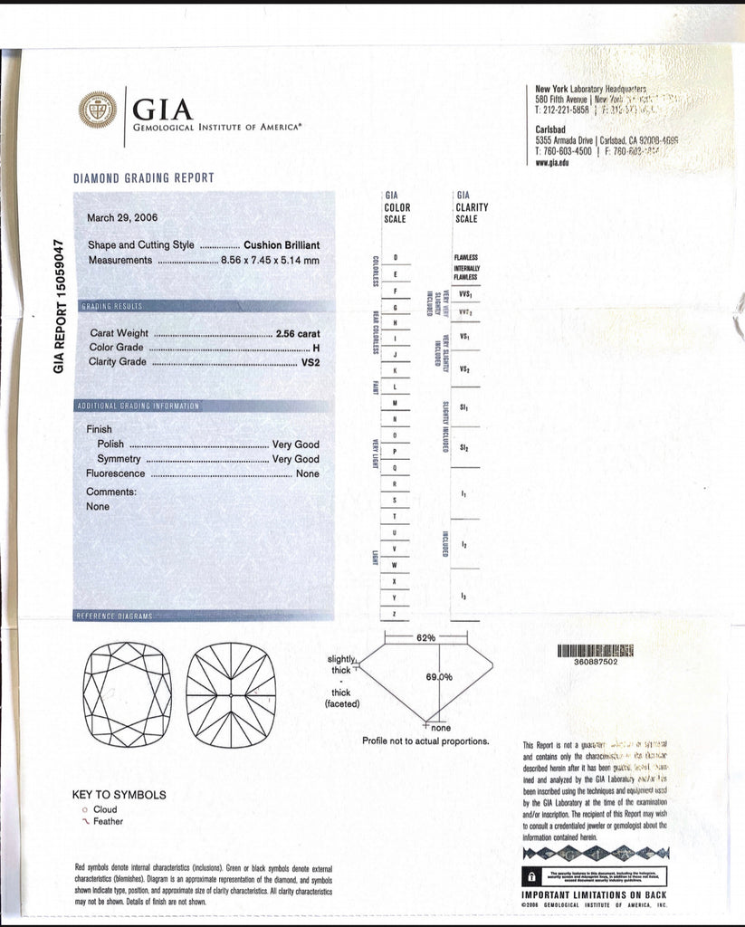 GIA 2.56ct Cushion Cut Diamond Engagement Ring
