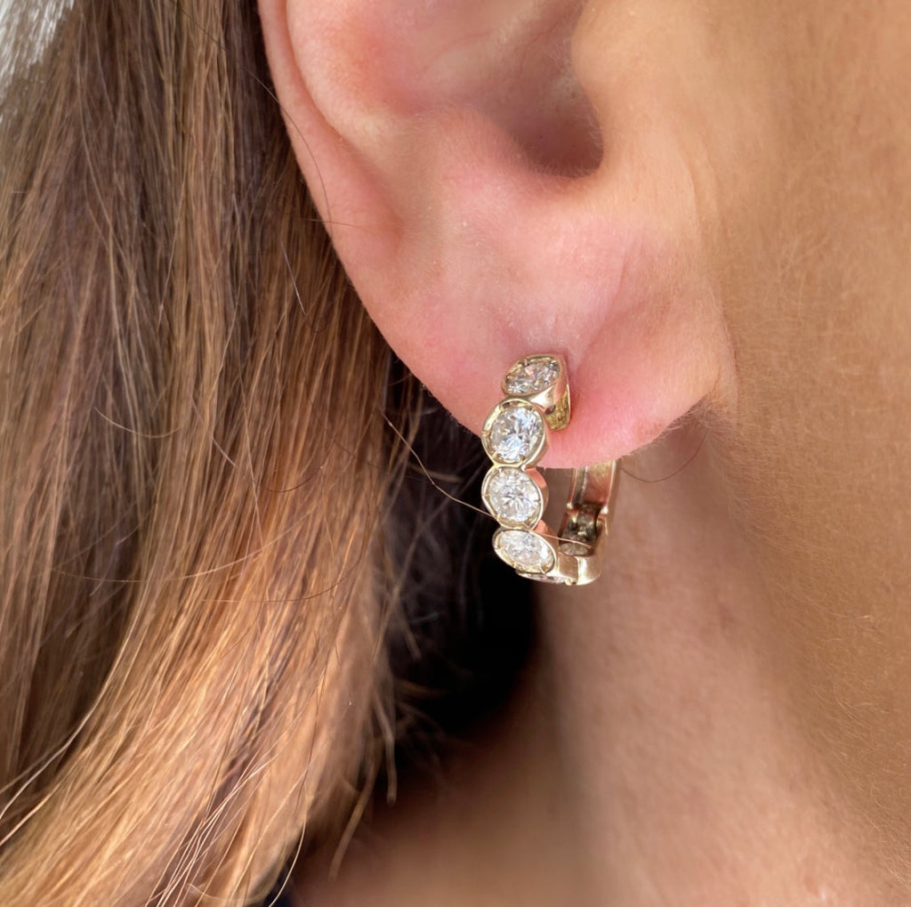 18k Yellow Gold Diamond Hoop Earrings