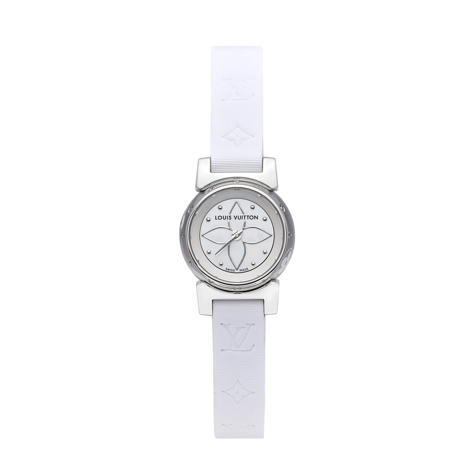 Louis Vuitton White Stainless Steel Tambour Lovely Women's Wristwatch 34 MM  at 1stDibs