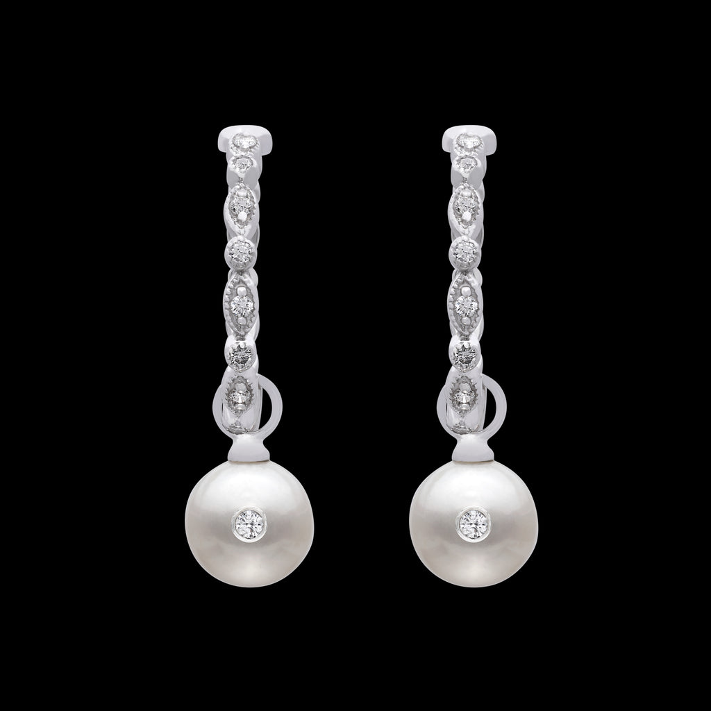 Diamond and Cultured Pearl Hoop Earrings